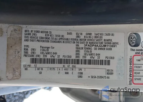 2018 Ford Fiesta S z USA, uszkodzony, nr VIN 3FADP4AJ2JM113691